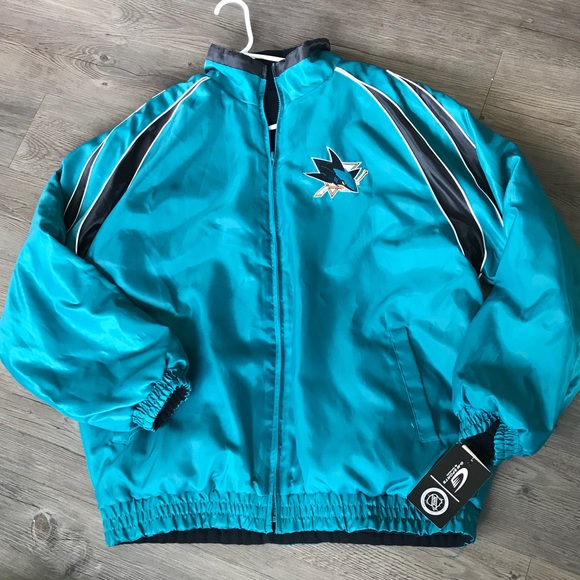 Teal San Jose Sharks NHL Boys Toddlers Full Zip Hooded Bomber Jacket Coat